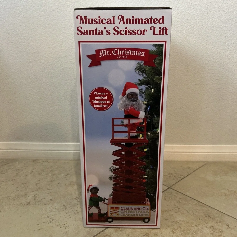 Musical Animated‎ Santa's Scissor Lift 27 In Black Santa Christmas Holiday Light